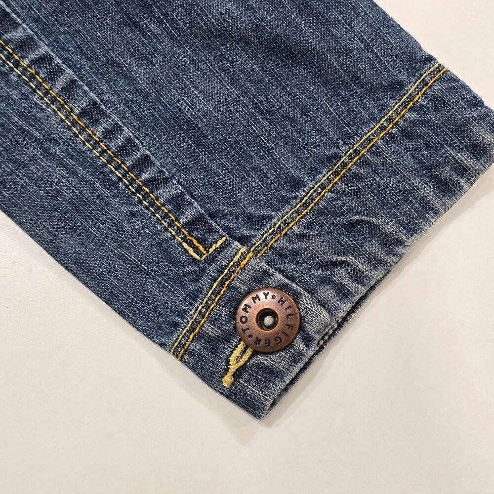 Tommy Hilfiger ✦ Denim Tailored Jacket ✦ Blue Striped Elbow Patch Structured M - Picture 6 of 12